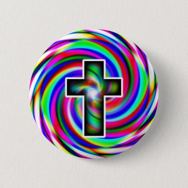 Rainbow Spiral Cross  Button (Front)