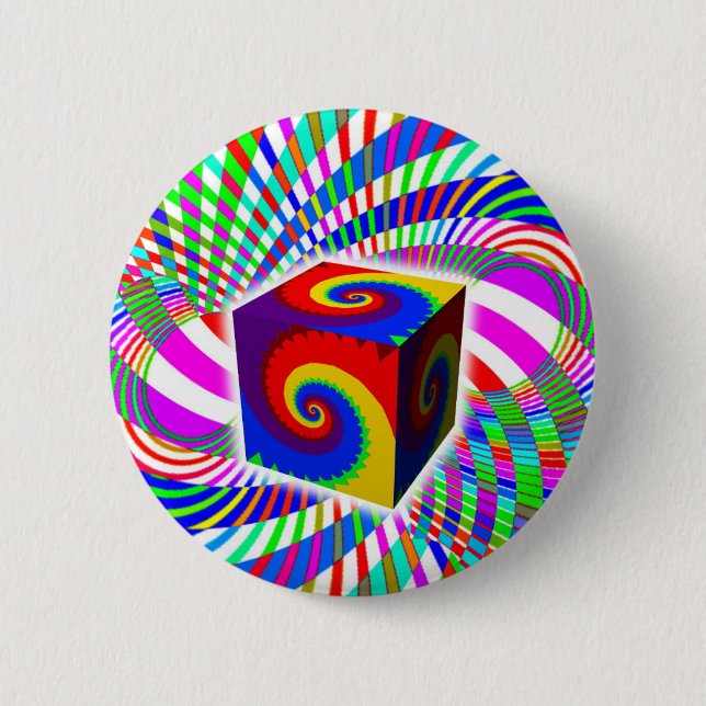 Rainbow Spiral Cube Button (Front)