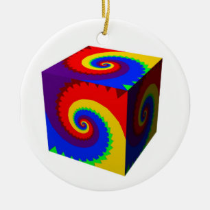 Rainbow Spiral Cube Ceramic Ornament