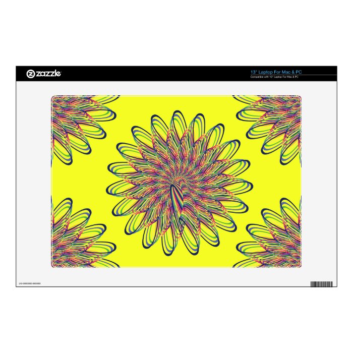 Rainbow Spiral Flower Design   Yellow Background Decal For 13" Laptop