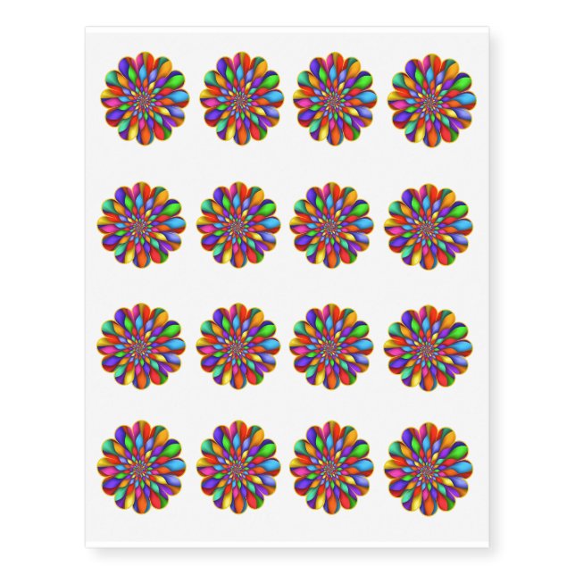 Rainbow Spiral Flower Temporary Tattoos (Front)