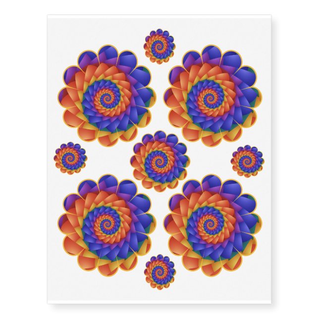 Rainbow Spiral Flower Temporary Tattoos (Front)