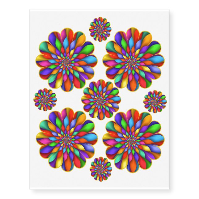 Rainbow Spiral Flower Temporary Tattoos (Front)