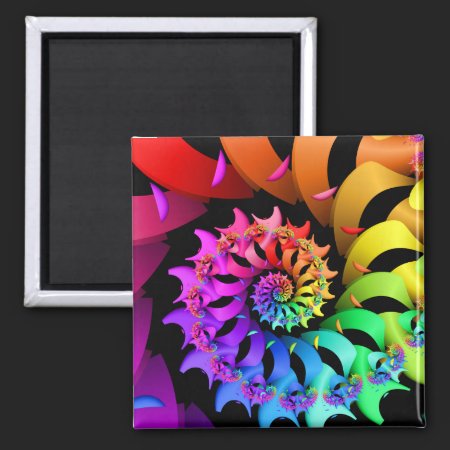 Rainbow Spiral Fractal 2 Inch Square Magnet