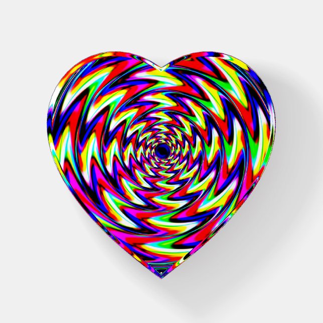 Rainbow Spiral Glass Paperweight - Heart (Front)