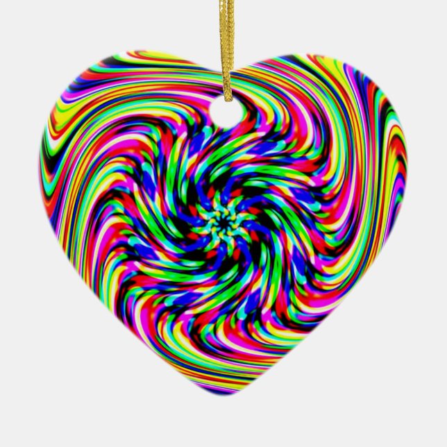 Rainbow Spiral Heart Ceramic Ornament (Front)