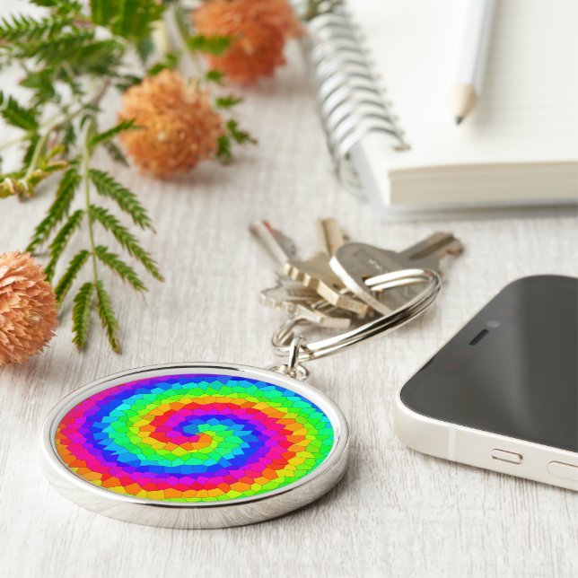 Rainbow Spiral Mosaic Tile Keychain (Side)