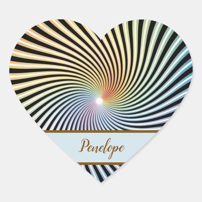 Rainbow Spiral Optical Illusion Art Custom Name Heart Sticker (Front)