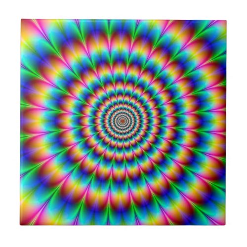 Rainbow Spiral Optical Illusion Ceramic Tile