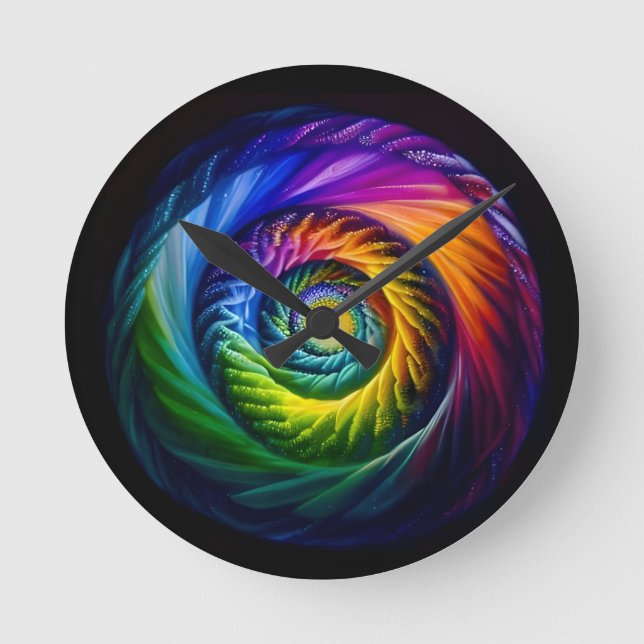 Rainbow Spiral Out Round Clock (Front)