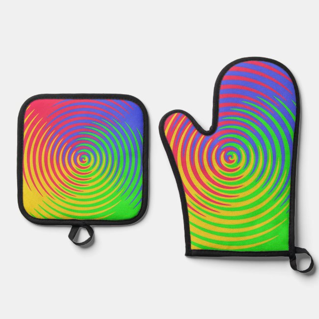 Rainbow Spiral Oven Mitt and Pot Holder Set