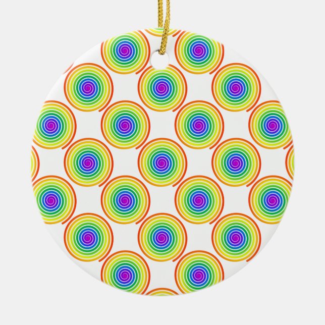 Rainbow Spiral Pattern Ceramic Ornament (Front)