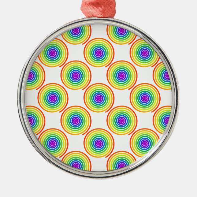 Rainbow Spiral Pattern Metal Ornament (Front)