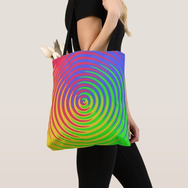 Rainbow Spiral Red Blue Yellow Green Tote Bag (Close Up)