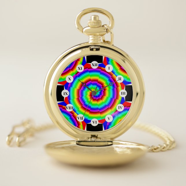 Rainbow Spiral (Roman Face) by Kenneth Yoncich Pocket Watch (Inside)