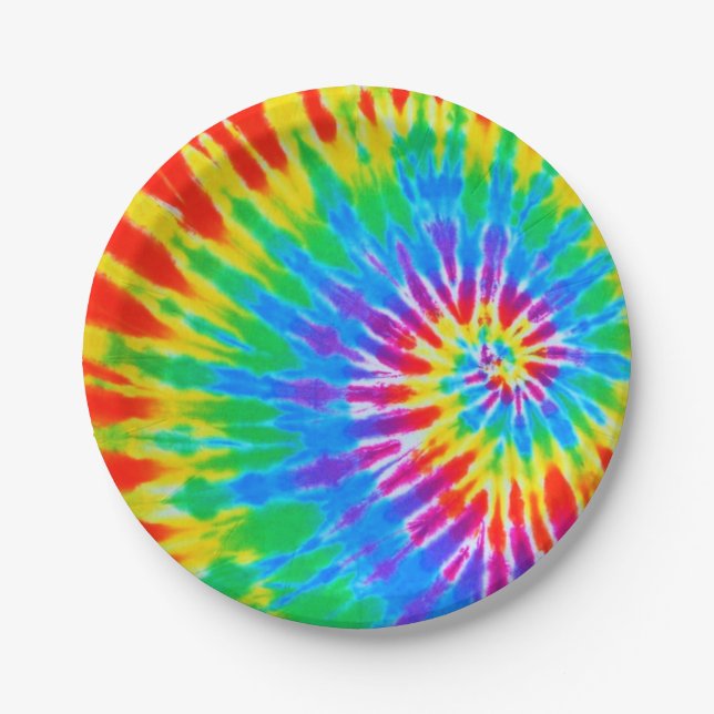 Rainbow Spiral Tie Dye Paper Plates (Front)