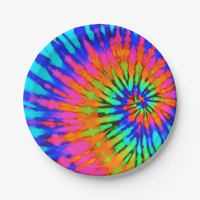 Rainbow Spiral Tie Dye Paper Plates (Front)