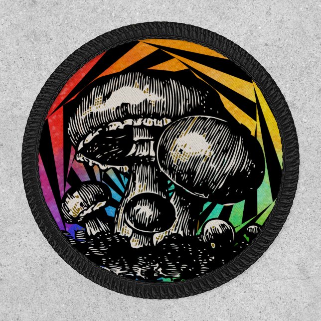 Rainbow Spiral Trippy Mushroom Patch  (Front)