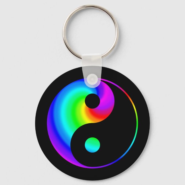 Rainbow Spiral Yin Yang Symbol Keychain (Front)