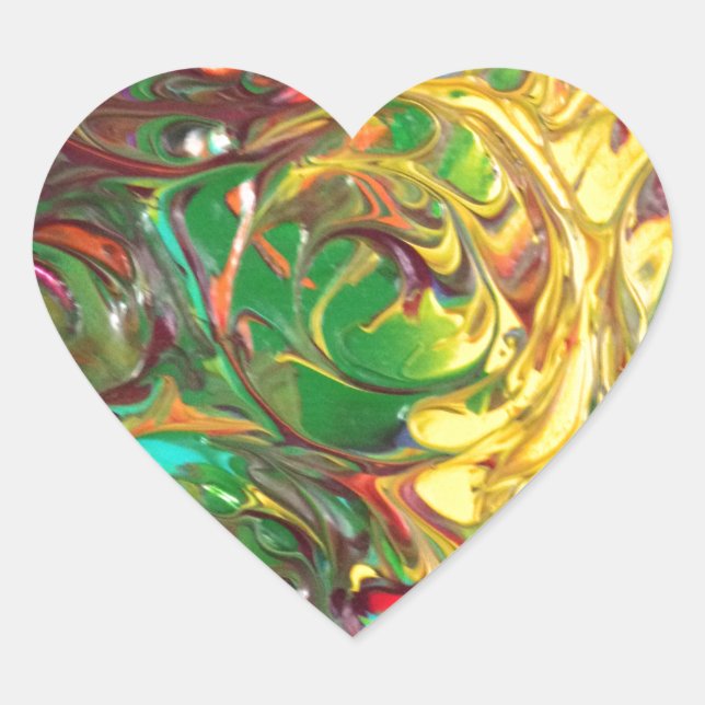 Rainbow Spirals Abstract Painting Heart Sticker (Front)