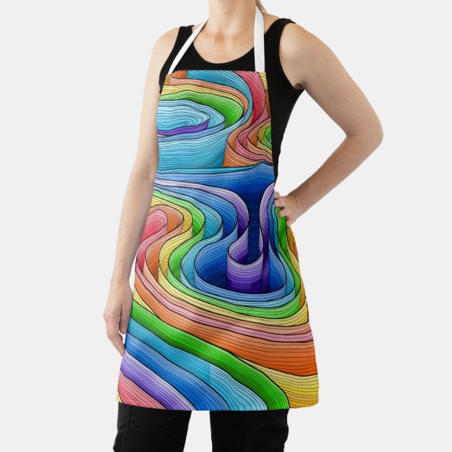 Rainbow spirals pattern apron (Insitu)