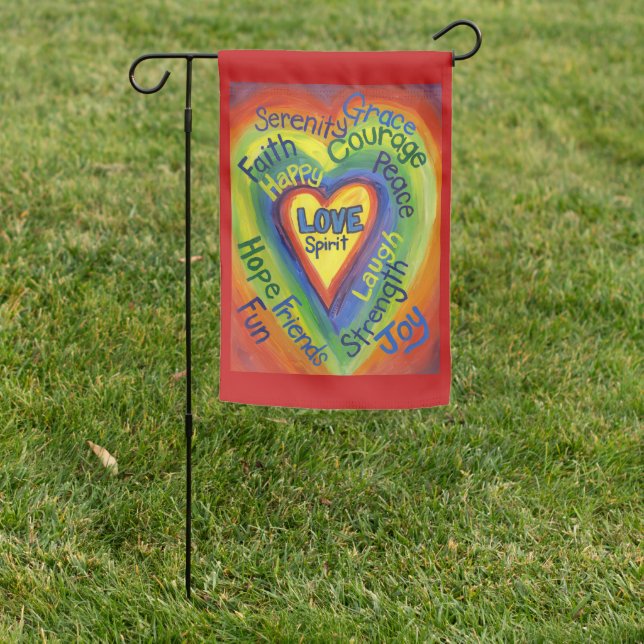 Rainbow Spirit Heart Inspirational Art Garden Flag (In SItu)
