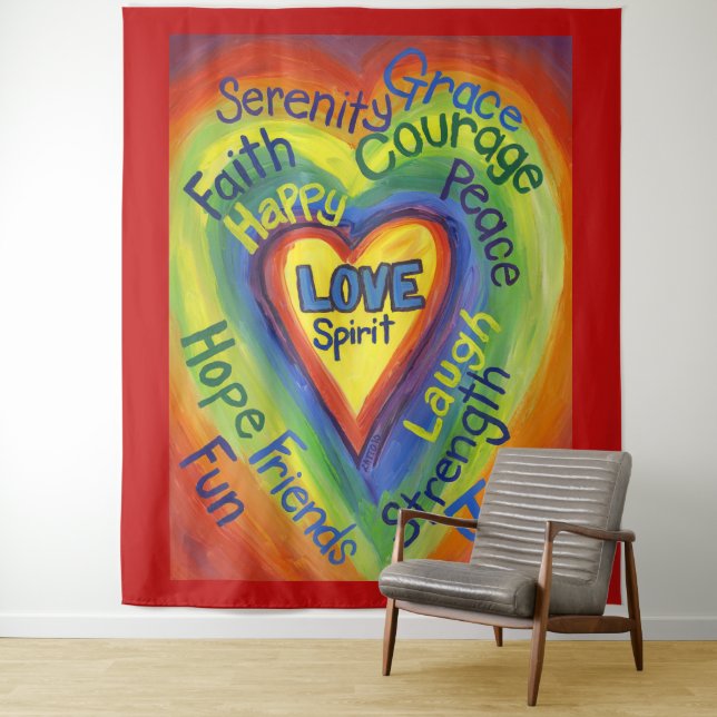 Rainbow Spirit Love Heart Tapestry Wall Hanging (In Situ)