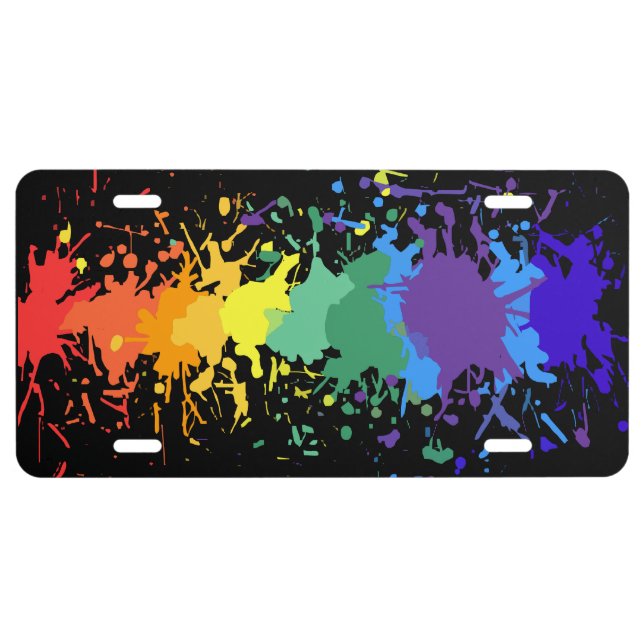 RAINBOW SPLASH ARTISTIC GRAFFITI PAINT DRIP LICENSE PLATE (Front)