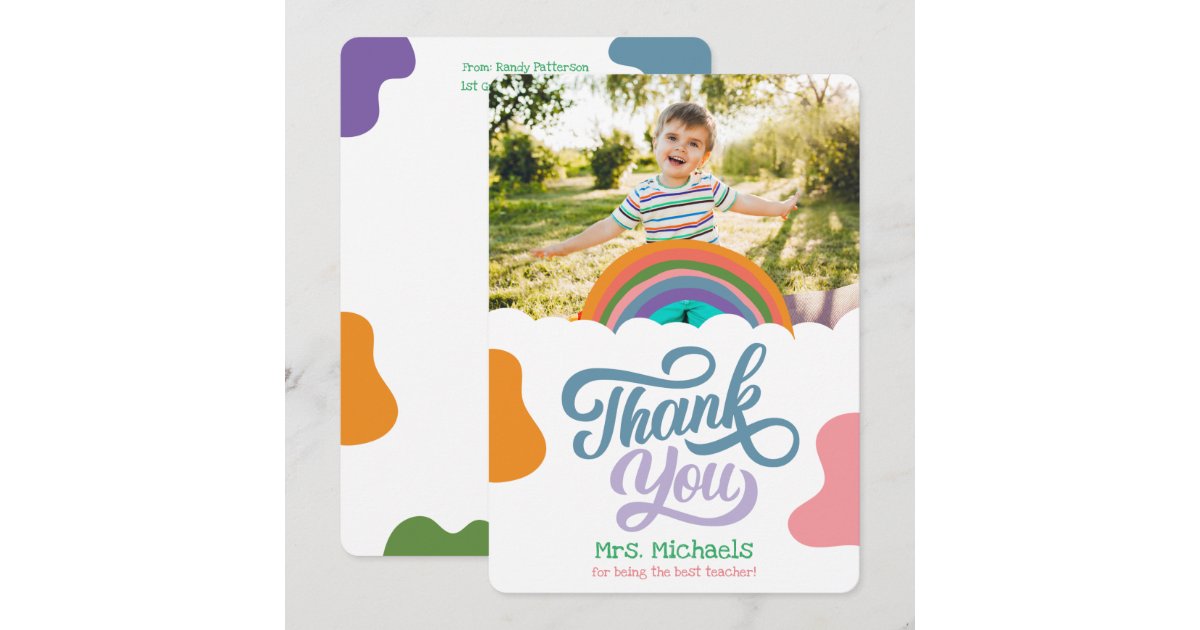 Rainbow Splash Flat Thank You Card for Teachers | Zazzle