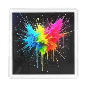 Rainbow Splash Powder Art Acrylic Tray