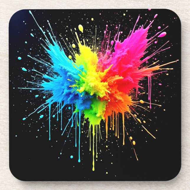 Rainbow Splash Powder Art Beverage Coaster (Front)