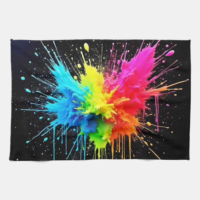 Rainbow Splash Powder Art Kitchen Towel (Horizontal)
