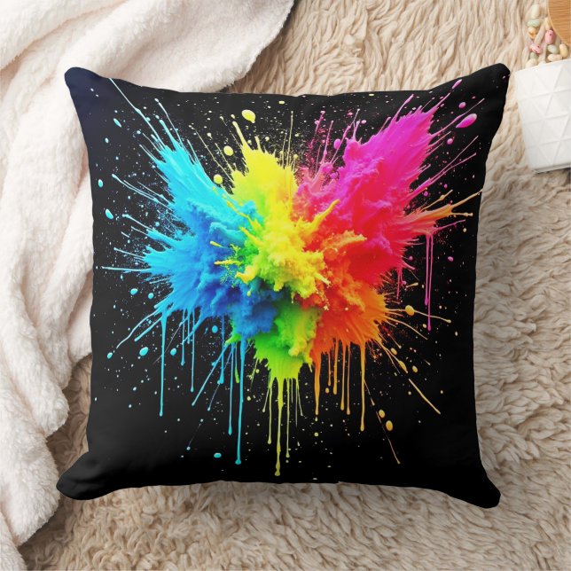 Rainbow Splash Powder Art Throw Pillow (Blanket)