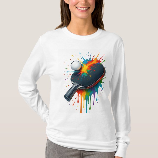 Rainbow Splash Table Tennis – Vibrant Paddle Power T-Shirt (Front)