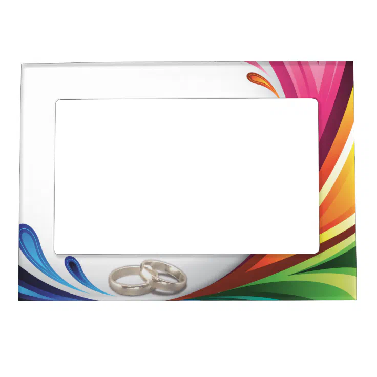 Rainbow Splash & Wedding Rings Frame Zazzle
