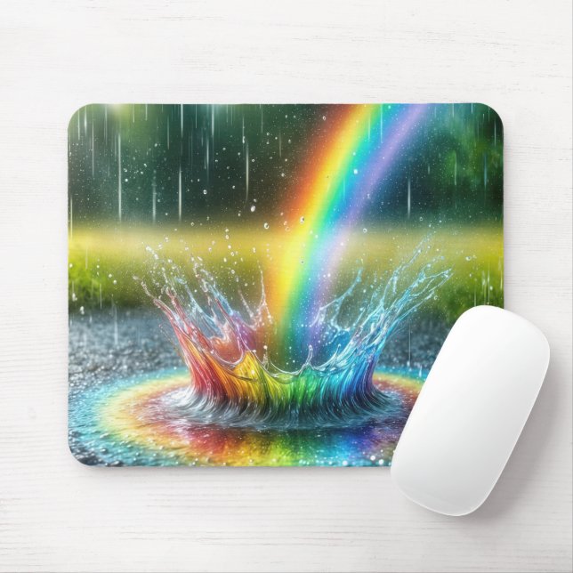Rainbow Splashing In a Puddle Mouse Pad (With Mouse)