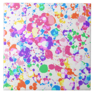 Rainbow Splatter Art Colorful Splashes Ceramic Tile