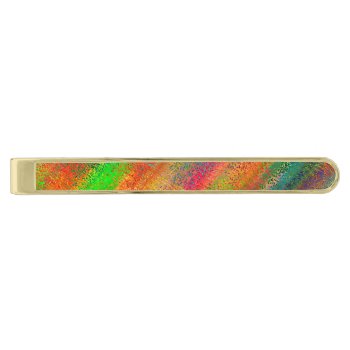 Rainbow Splatter Gold Finish Tie Bar by NatureTales at Zazzle