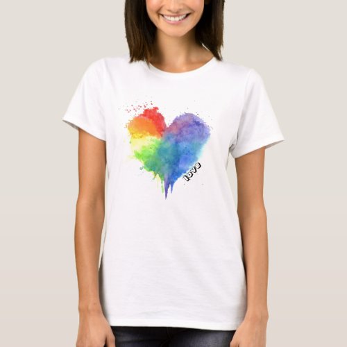 Rainbow Splatter Heart Love T Shirt