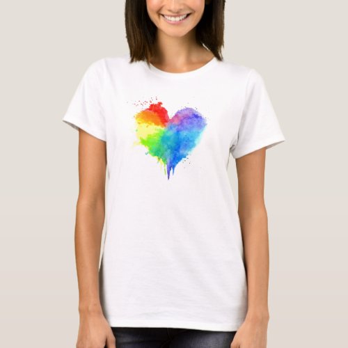Rainbow Splatter Heart T Shirt