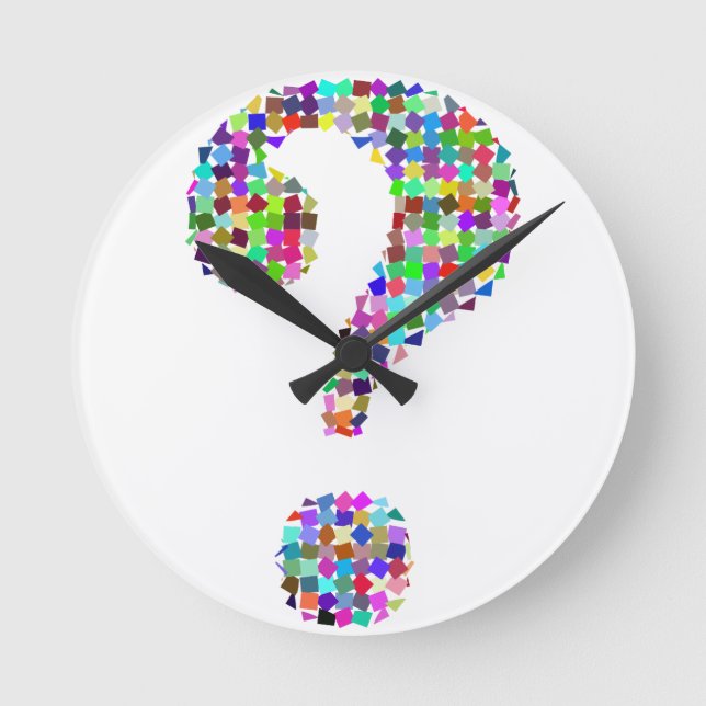 Rainbow Splatter Question Mark Round Clock (Front)