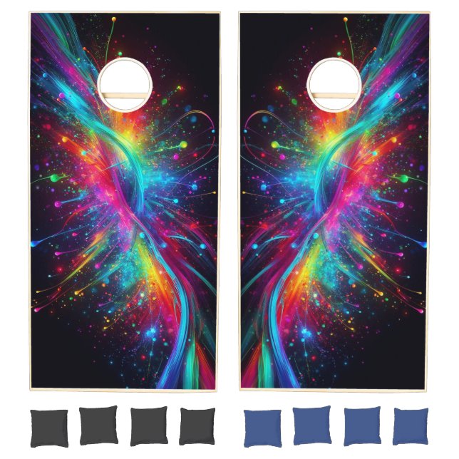 Rainbow Splatter – Vibrant Neon Paint-Splash Cornhole Set (Set)