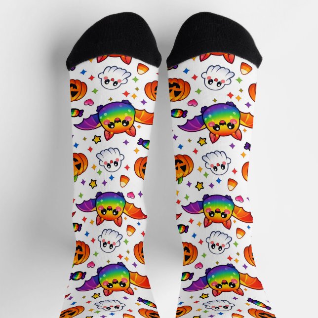 🦇🌈 Rainbow Spooky Party Crew Socks (Top)