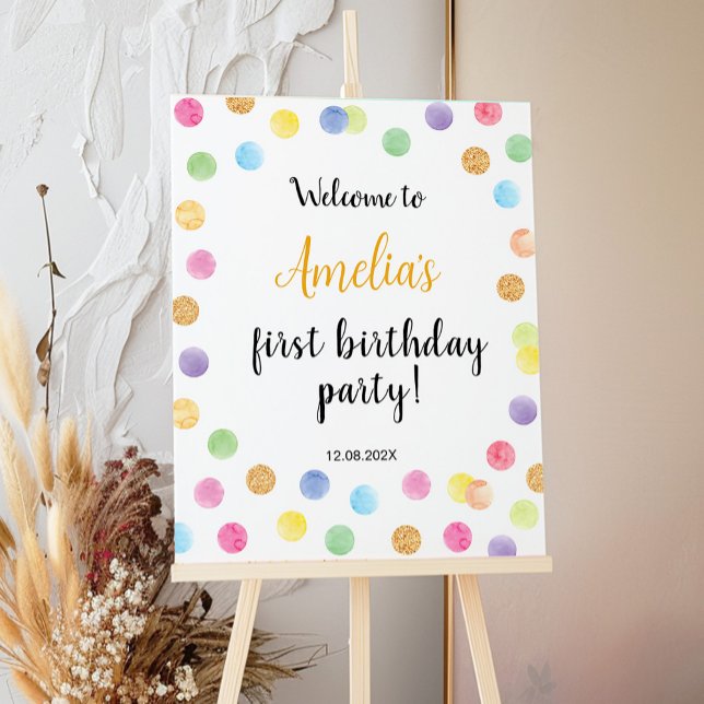 Rainbow Spot Birthday Party Welcome Sign (Creator Uploaded)