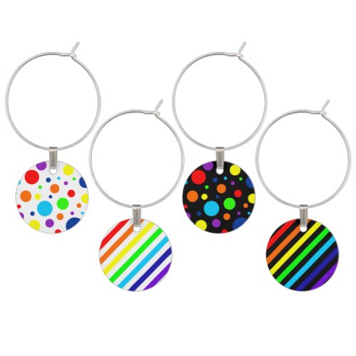Rainbow Spots and Stripes Wine Charms