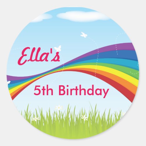 Rainbow Spring Birthday Party Favor Stickers