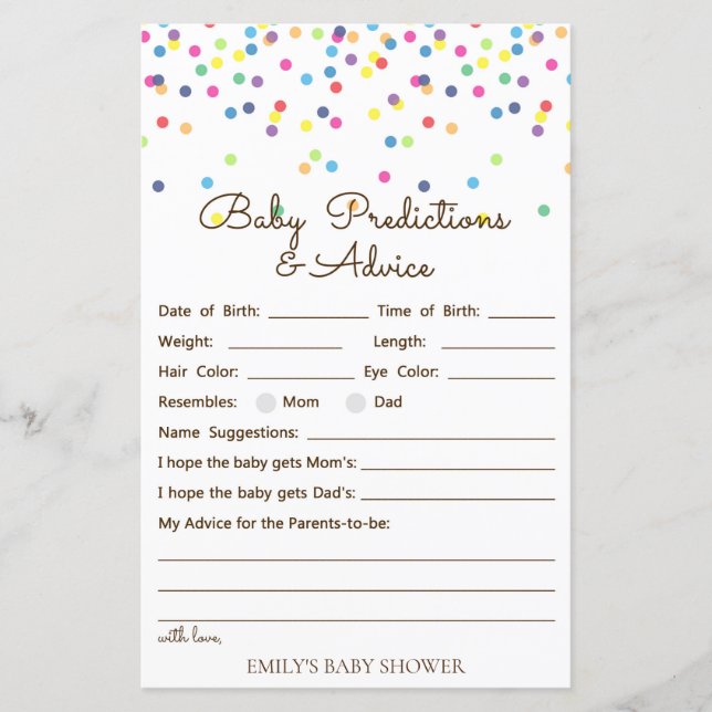 Rainbow Sprinkle Baby Shower Game PRINTED (Front)