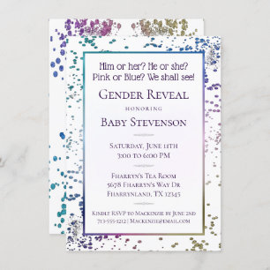 Rainbow Sprinkle Confetti Pastel Gender Reveal Invitation