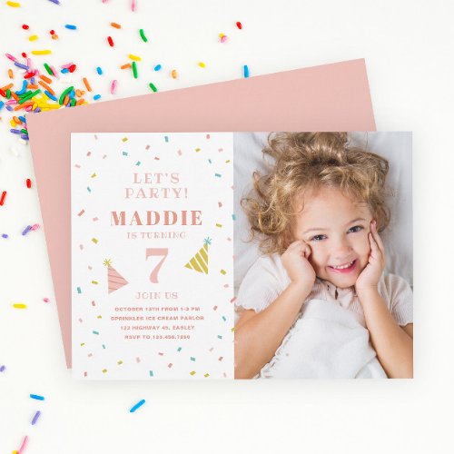 Rainbow Sprinkle Kids Birthday Party Invitation