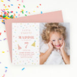 Rainbow Sprinkle Kids Birthday Party Invitation<br><div class="desc">Rainbow Sprinkles Kids Photo Birthday Party Invitations feature pastel candy sprinkles,  bold name and age,  party hats and vertical photo. Customize the text using the Edit button to personalize your invitations.</div>